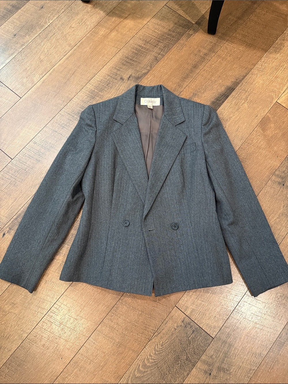 Vintage Women's Charcoal Double-Breasted Tailored Blazer